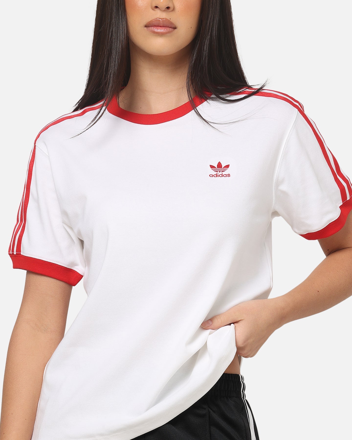 Adidas Women's 3 Stripe T-Shirt White/Red