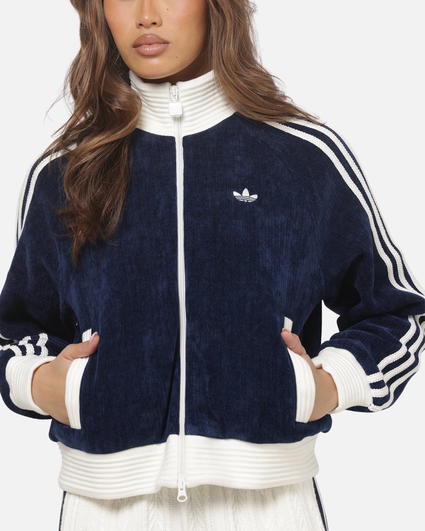 Adidas Women's Velour Knit Track Top Navy/Off White