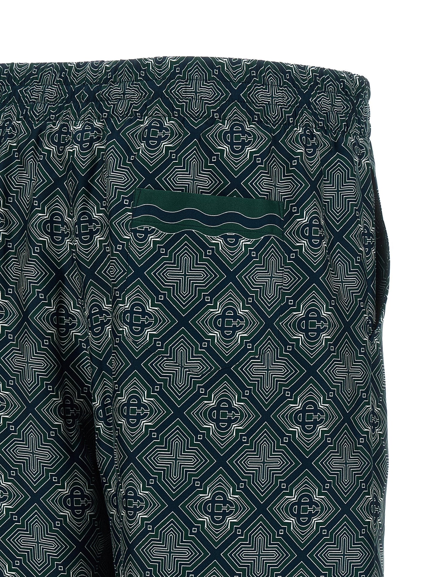 Casablanca Monogram-Print Silk Bermuda Shorts — Navy