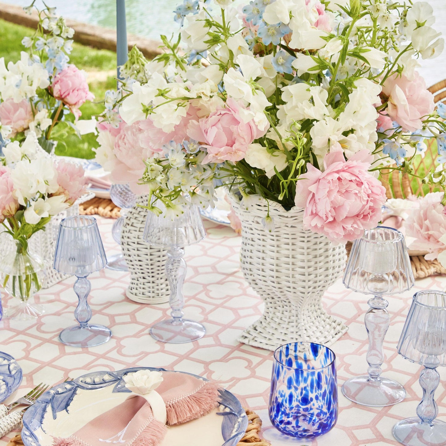 Blue Glass Lantern Tea Light Holder (Pair) - 18 cm