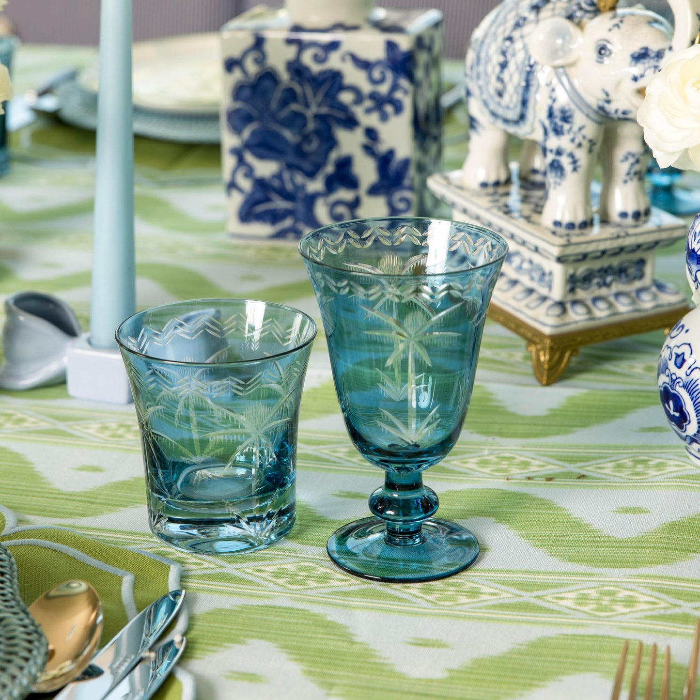 Blue Palm Glassware (Set of 8)