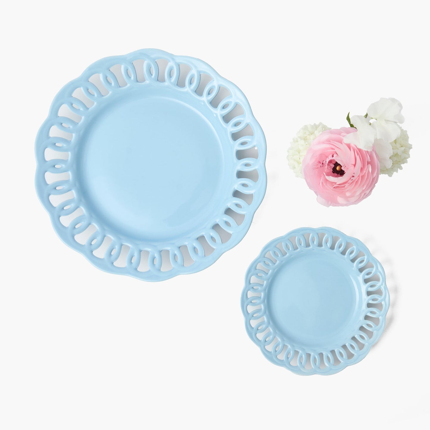 Soft Blue Lace Dinner & Starter Plates (Set of 8)