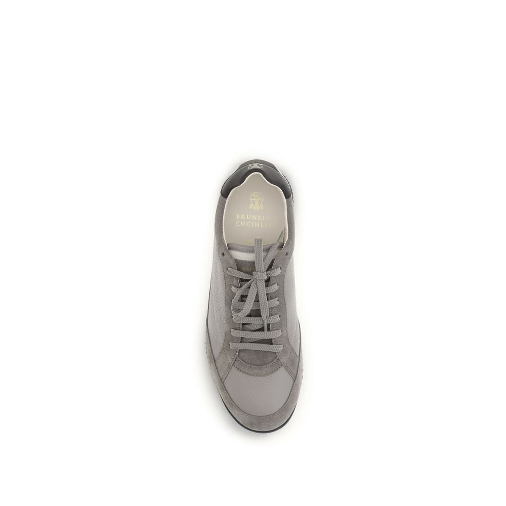Brunello Cucinelli Mixed Material Low-Top Sneakers — Gray