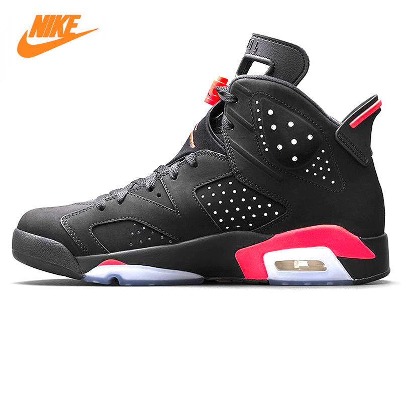 Nike Air Jordan 6 Black Infrared AJ6 Men Basketball Shoes, Black & Red, Shock Absorption Anti-Slip Support Balance 384664 023