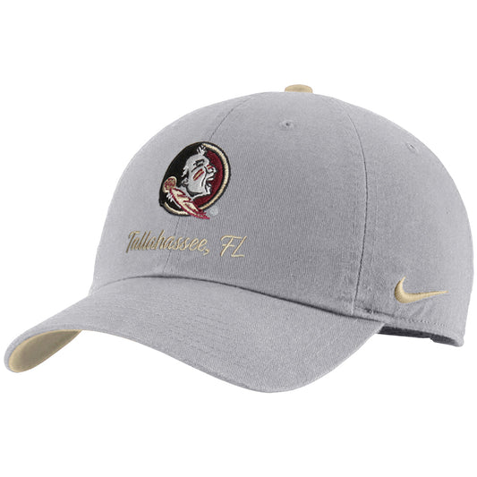 Nike Men's Seminole Logo Tallahassee FL Adjustable Club Structured Cap - Wolf Grey