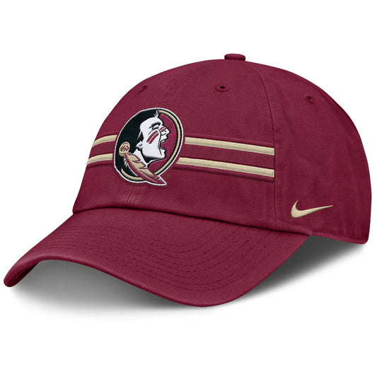 Nike Men's Seminole Logo Stripe Design Adjustable Club Academic Unstructured Hat - Garnet