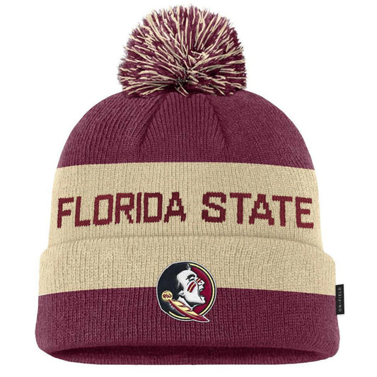 Nike Florida State Seminole Logo Peak Gameday Cuffed Pom Beanie - Garnet/Gold