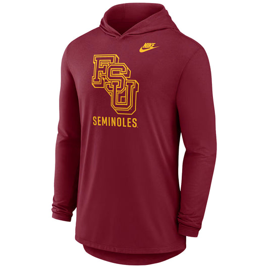 Nike Men's Vault Stacked FSU/Seminoles Design Legacy Long Sleeve Hooded T-shirt - Crimson