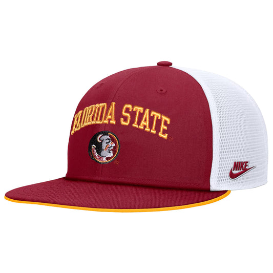Nike Men's Vault Florida State/Seminole Logo Adjustable Dri-fit Pro Academic Meshback Snapback Trucker - Crimson/White