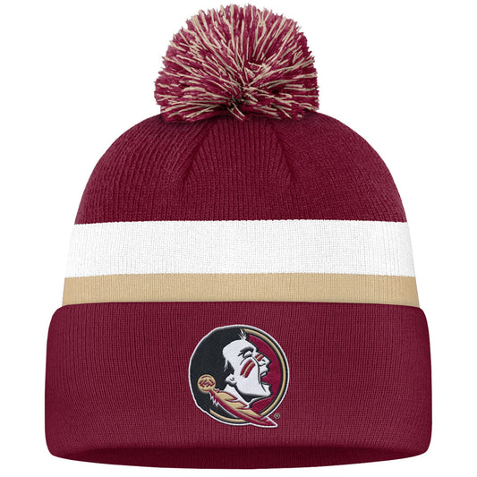 Nike Men's Seminole Logo/Seminoles Peak Campus Standard Cuff Pom Beanie - Garnet/White/Gold