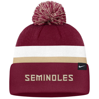 Nike Men's Seminole Logo/Seminoles Peak Campus Standard Cuff Pom Beanie - Garnet/White/Gold