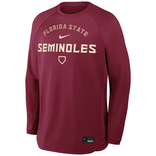 Nike Men's Florida State Seminoles Homeplate Design Mid Weight Baseball Long Sleeve Crew - Garnet