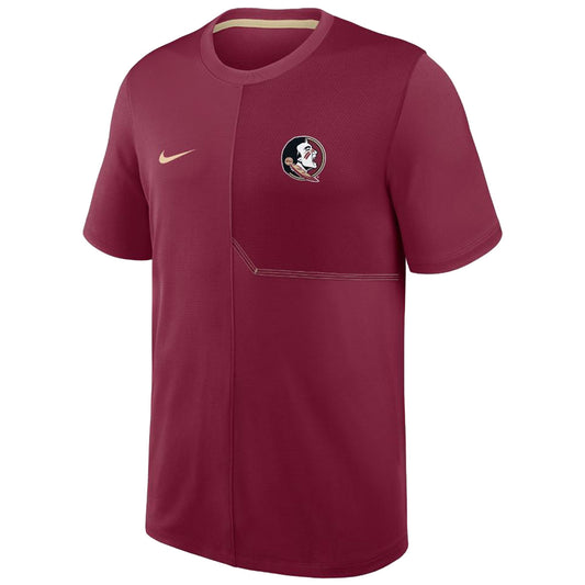 Nike Men's Seminole Logo Dri-fit Short Sleeve Coach UV Top - Garnet