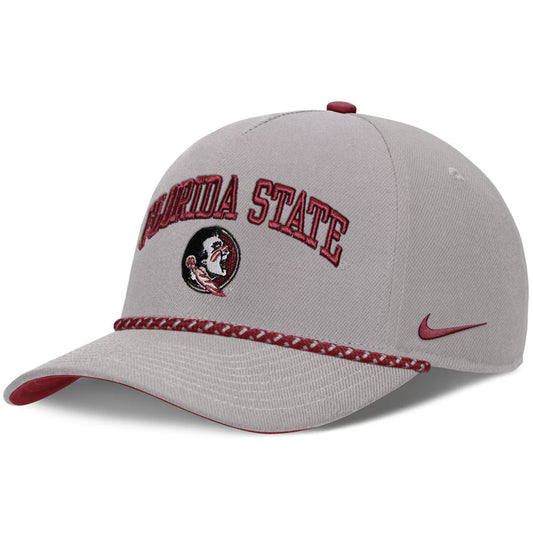 Nike Men's Florida State/Seminole Logo Rise Structured Adjustable Rope Cap - Grey