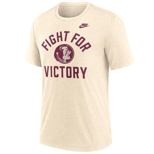 Nike Men's Vault Fight For Victory/Seminole Logo Design Tri-blend Short Sleeve Legacy Mantra T-shirt - Natural