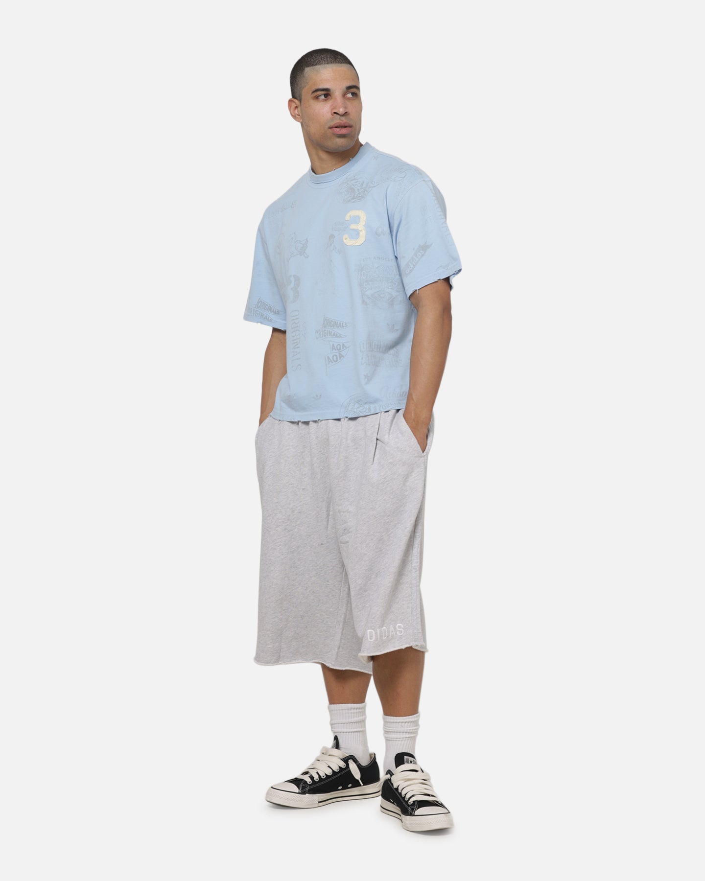 Adidas Vintage All Over Print T-Shirt Light Blue
