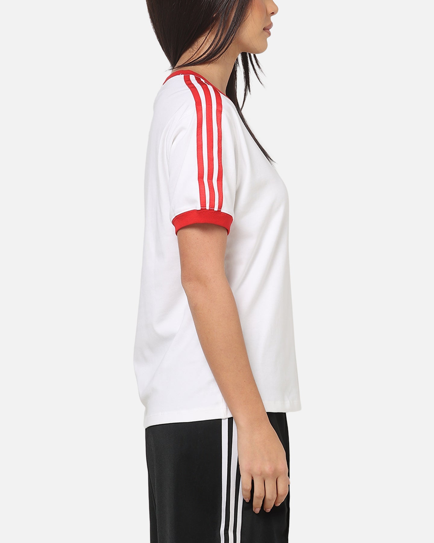 Adidas Women's 3 Stripe T-Shirt White/Red