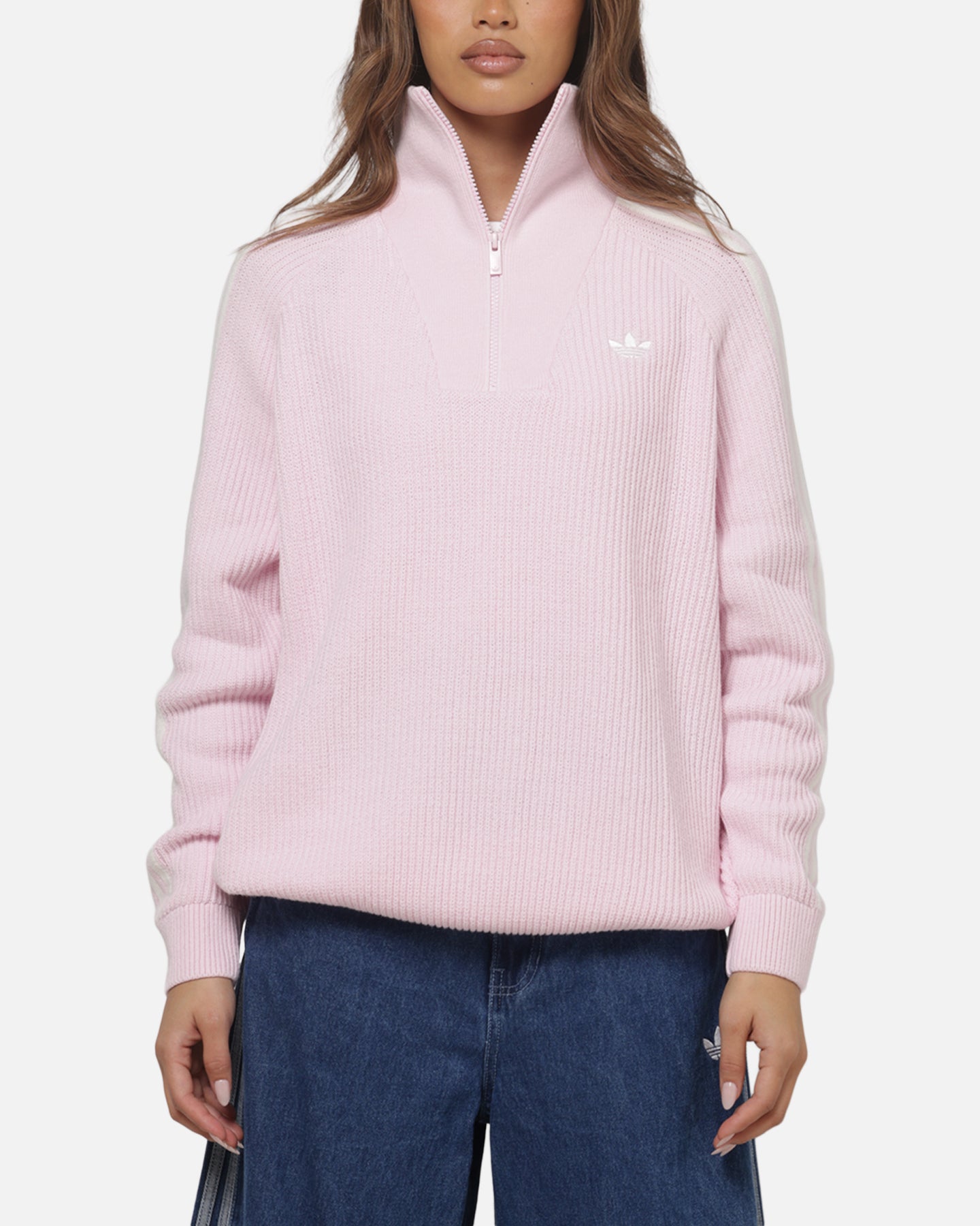 Adidas Women's Funnel Neck Quarter Zip Sweatshirt Pink