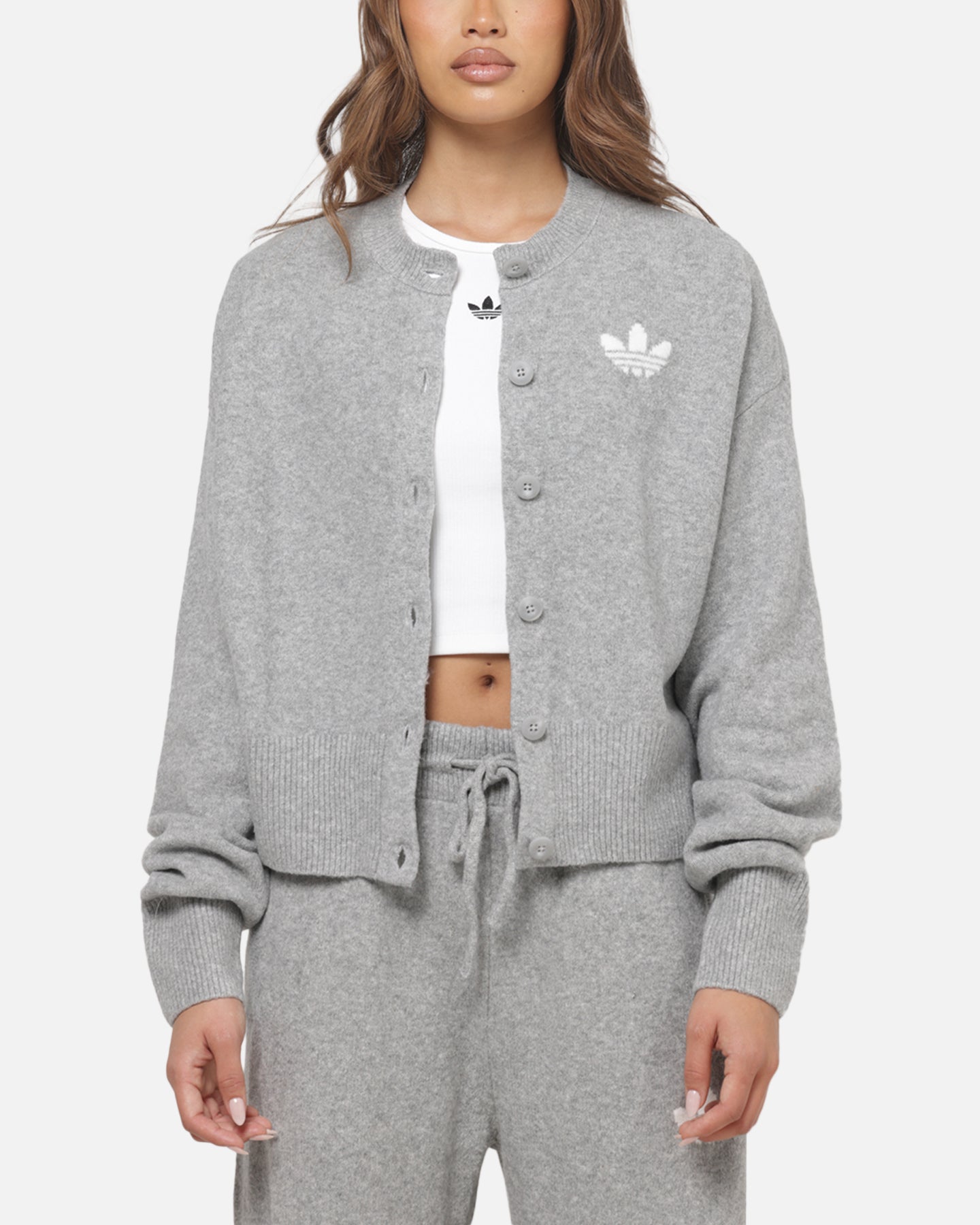Adidas Women's Essentials Knit Cardigan Medium Grey Heather