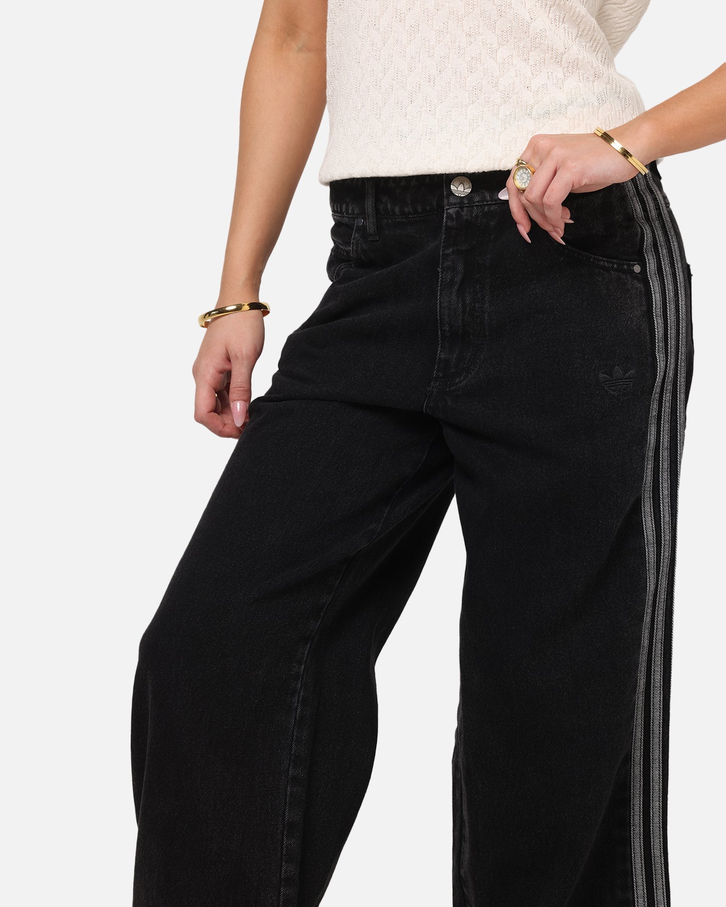 Adidas Women's Denim 3-Stripes Track Pants True Black Denim