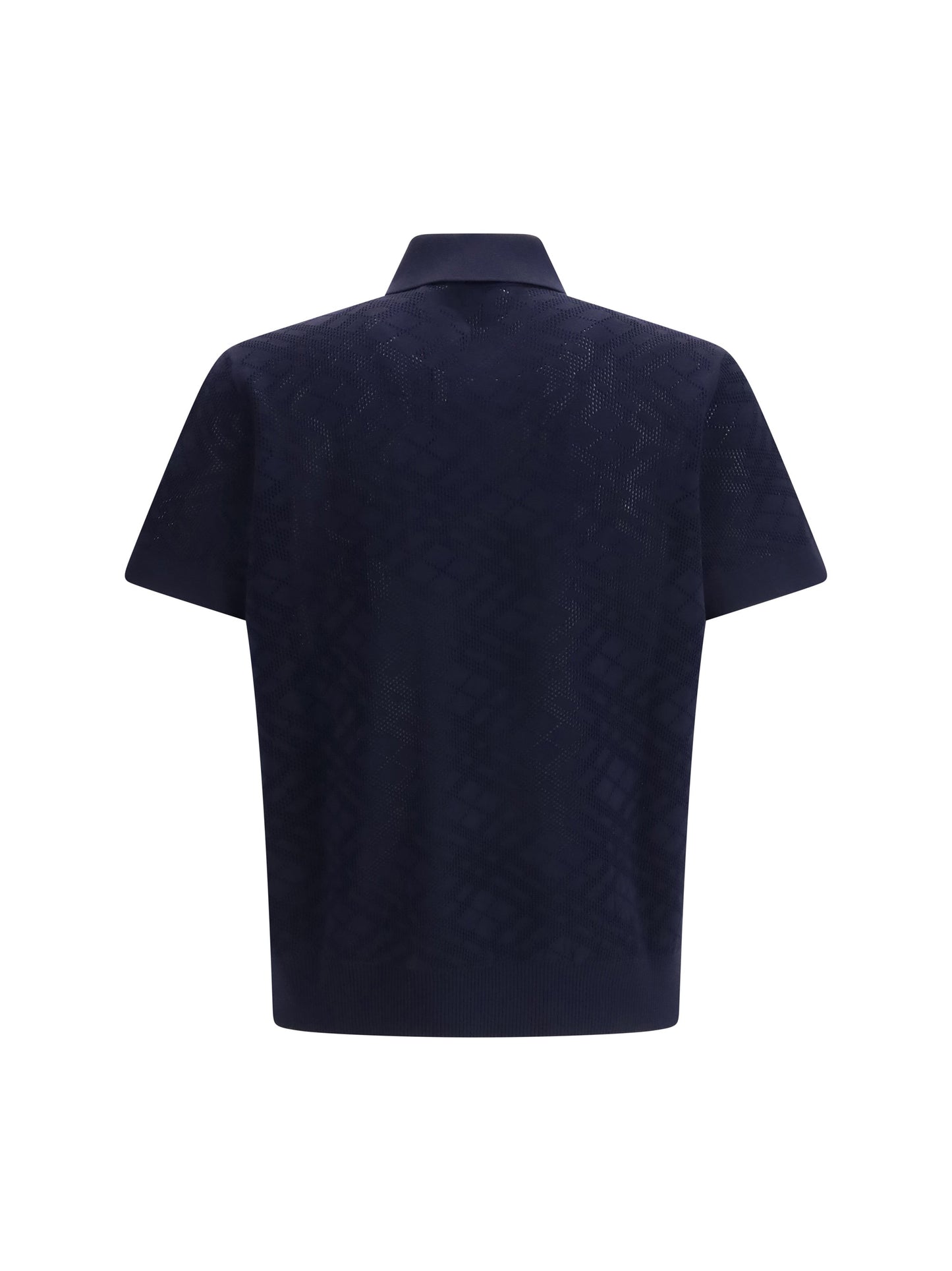Burberry Check Wool Openwork Polo — Blue