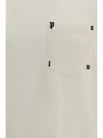 Palm Angels Ribbed Crew Neck with Chest Pocket T-Shirt — White