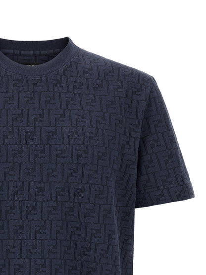 Fendi Logo-Embroidered Cotton Piqué T-Shirt — Navy