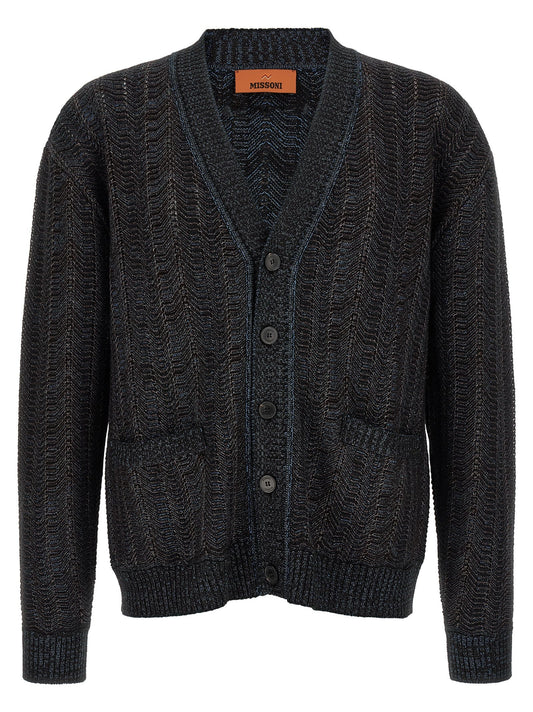 Missoni Chevron-Textured Viscose Wool Cardigan — Black