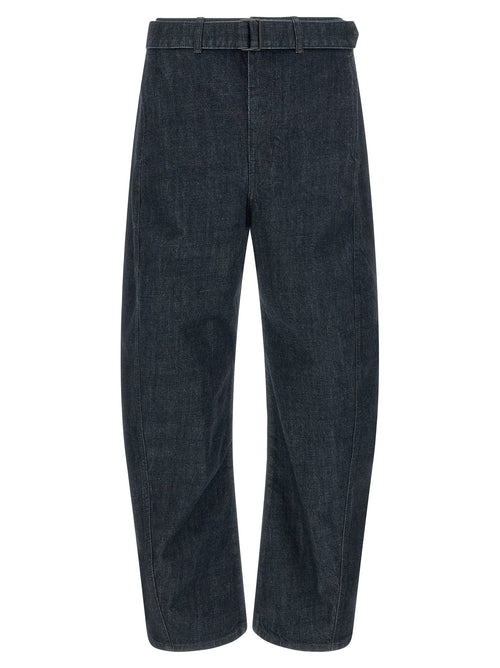 Lemaire Twisted Belted Cotton Denim Jeans — Blue