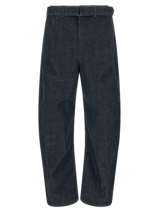 Lemaire Twisted Belted Cotton Denim Jeans — Blue