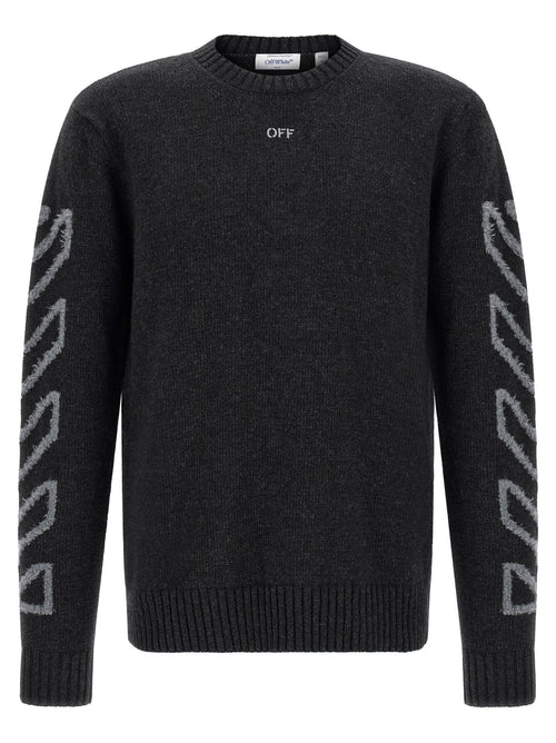Off-White Diagonal Arrow Wool Crew Neck Sweater — Gray