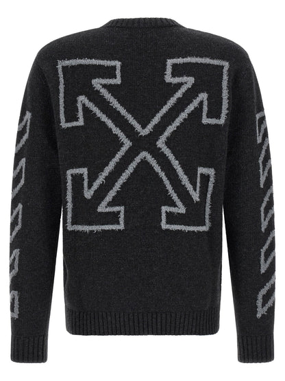 Off-White Diagonal Arrow Wool Crew Neck Sweater — Gray