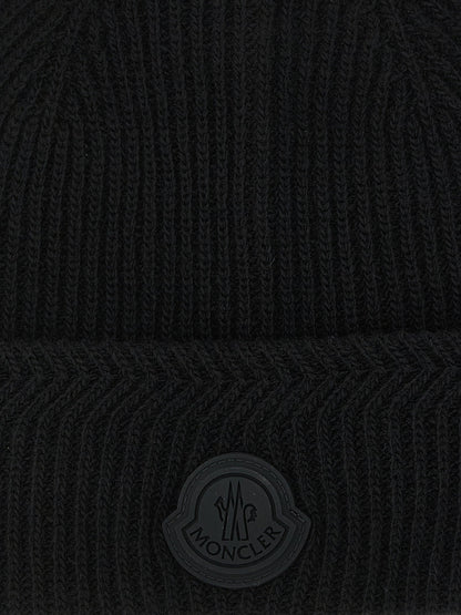 Moncler MO339769BM Virgin Wool & Cashmere Ribbed Beanie — Black