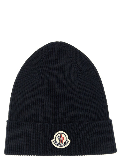 Moncler MO339770BM Virgin Wool Ribbed Beanie — Navy