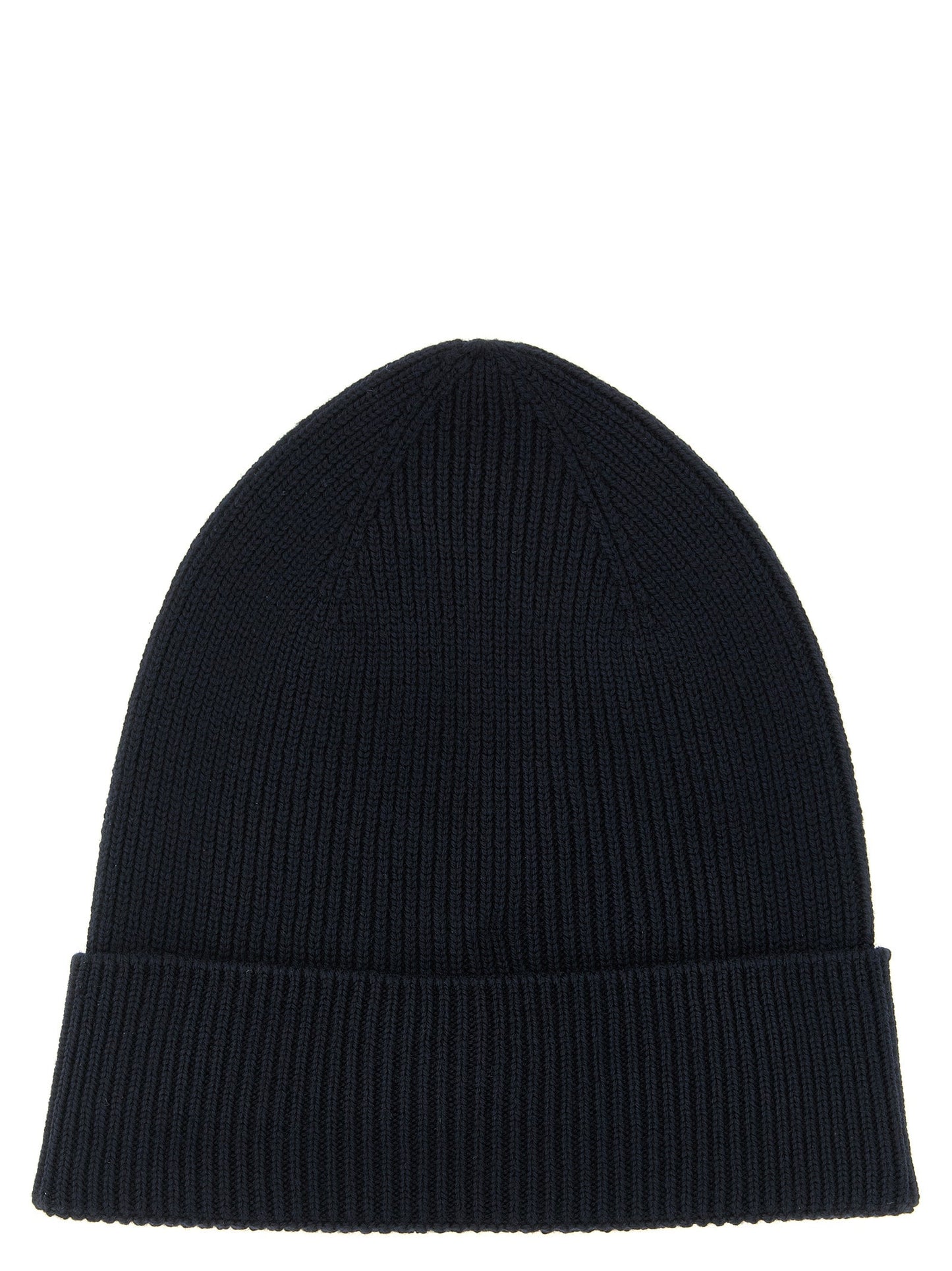 Moncler MO339770BM Virgin Wool Ribbed Beanie — Navy