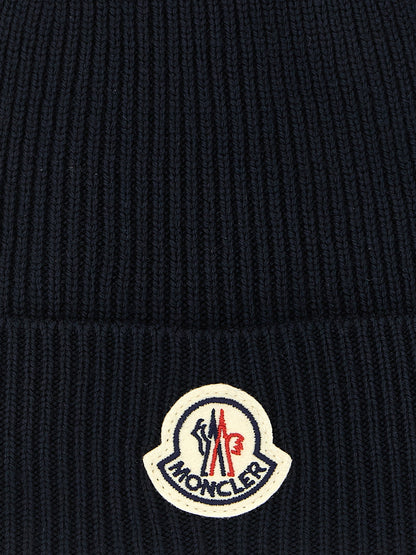 Moncler MO339770BM Virgin Wool Ribbed Beanie — Navy