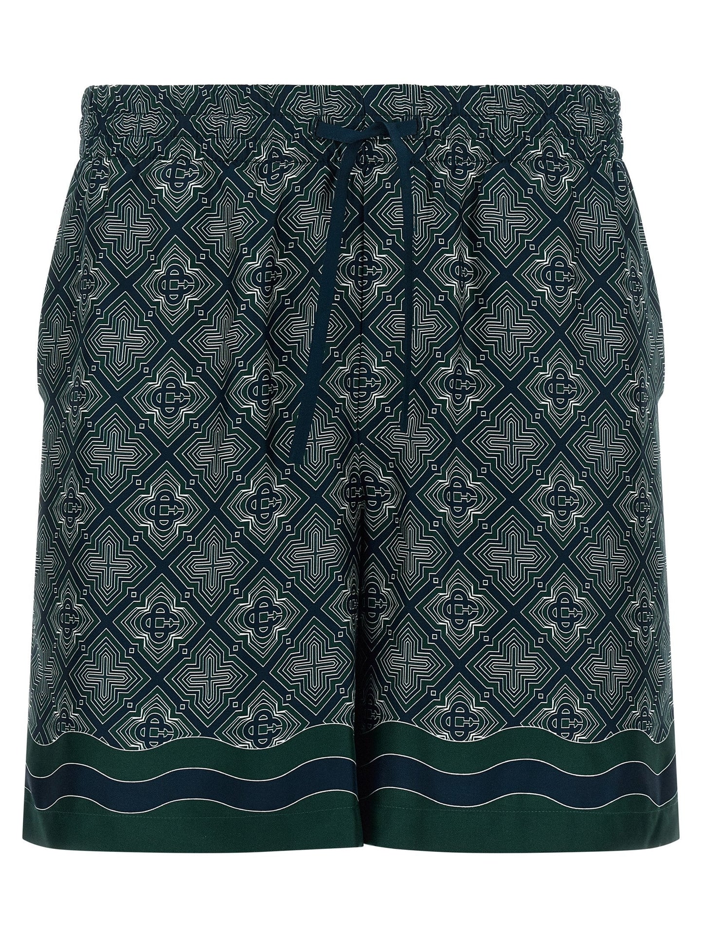 Casablanca Monogram-Print Silk Bermuda Shorts — Navy