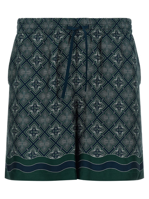 Casablanca Monogram-Print Silk Bermuda Shorts — Navy