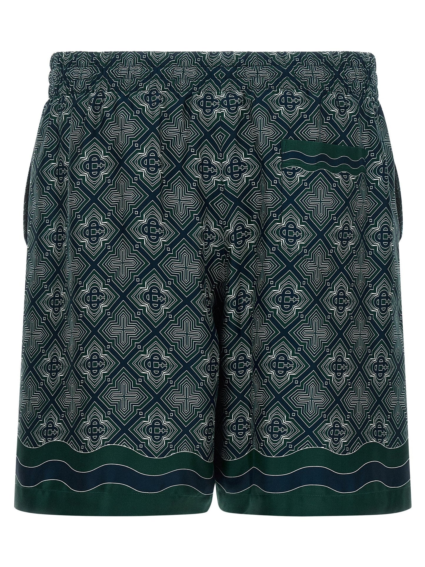 Casablanca Monogram-Print Silk Bermuda Shorts — Navy