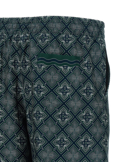 Casablanca Monogram-Print Silk Bermuda Shorts — Navy