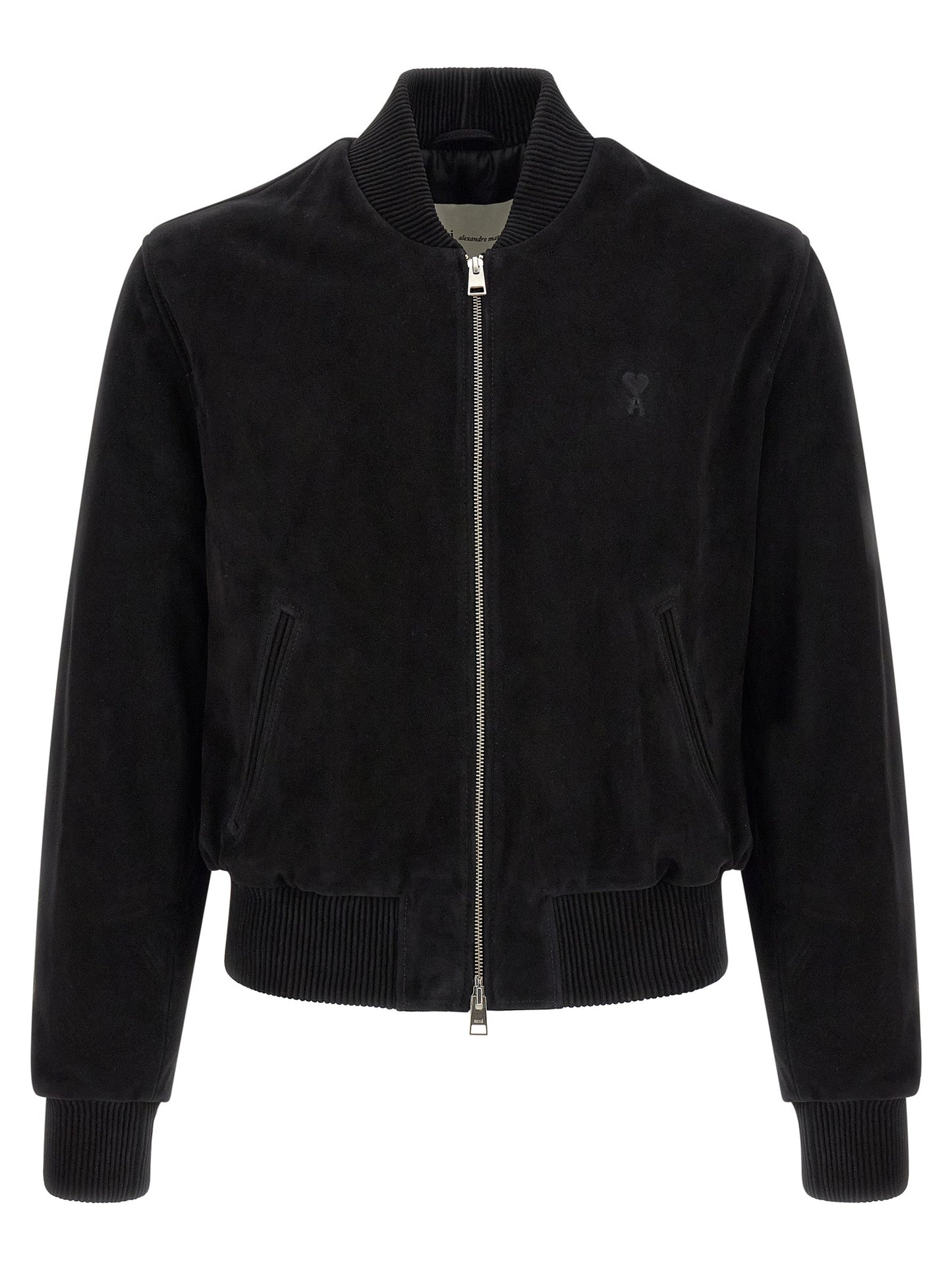 AMI Paris Goatskin Suede Bomber Jacket — Black