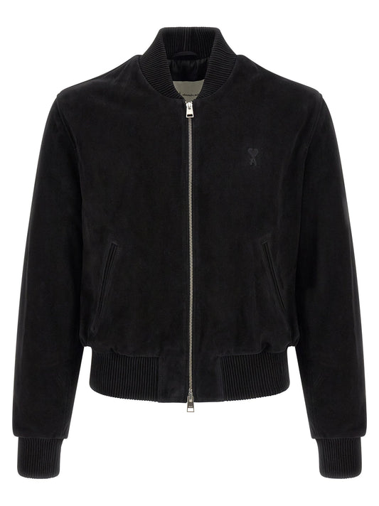 AMI Paris Goatskin Suede Bomber Jacket — Black