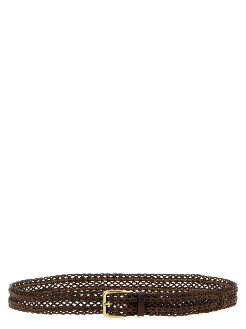 Brunello Cucinelli Woven Calfskin Belt — Brown