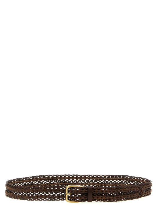 Brunello Cucinelli Woven Calfskin Belt — Brown