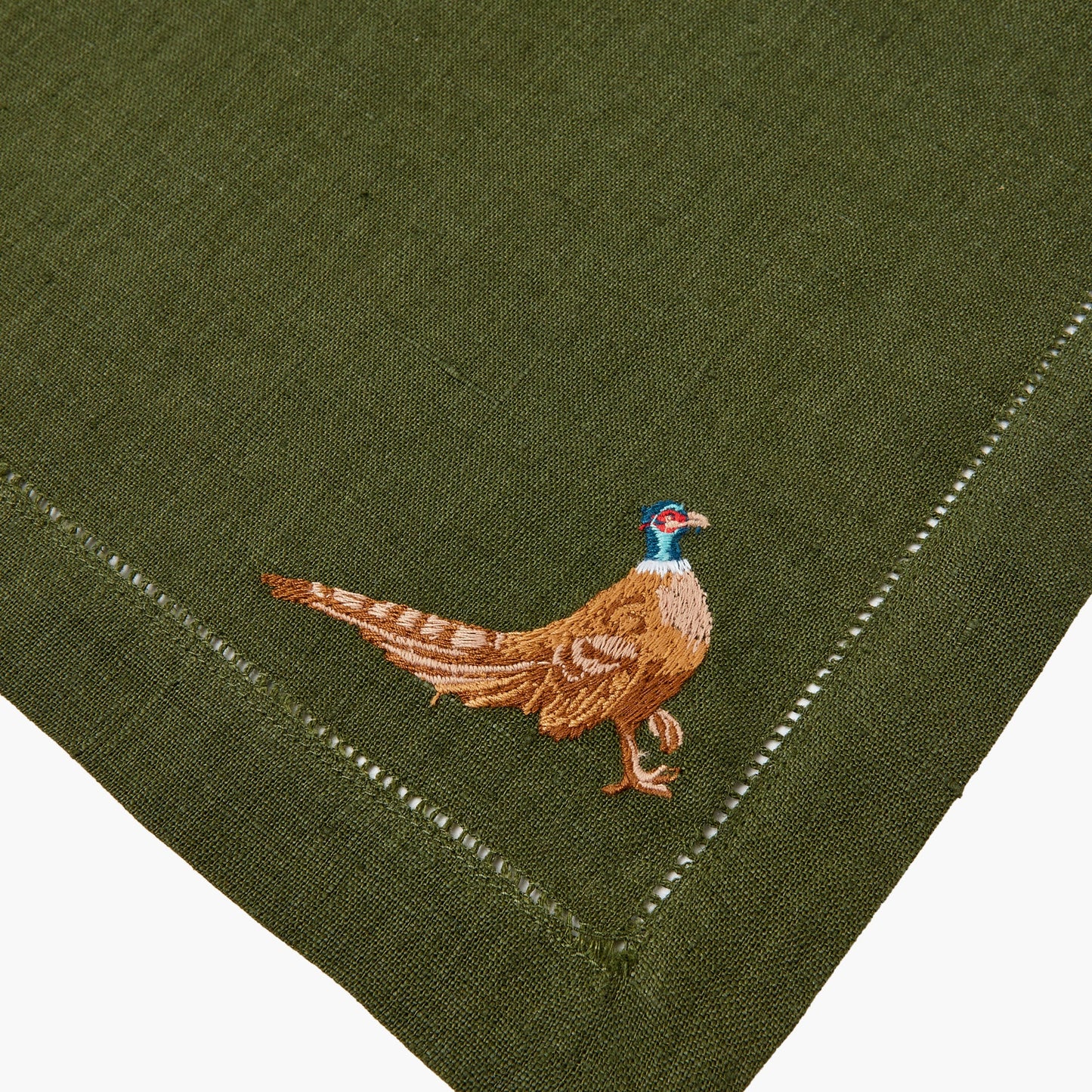 Forest Green Pheasant Linen Napkins (Set of 4)