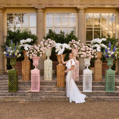 Pink Chinoiserie Tole Urn & Pedestal
