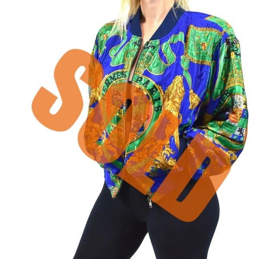 Bootleg Hermes Silk Bomber Jacket w/ Shoulder Pads