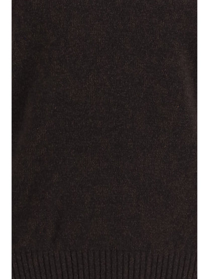 Brooksfield Fleece Wool Crewneck Sweater — Brown