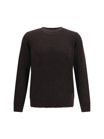 Brooksfield Fleece Wool Crewneck Sweater — Brown