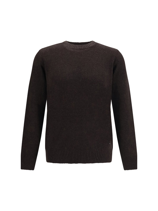 Brooksfield Fleece Wool Crewneck Sweater — Brown